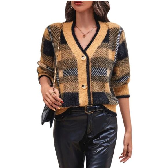 English Factory Checkered Cardigan Sz S - Picture 1 of 8